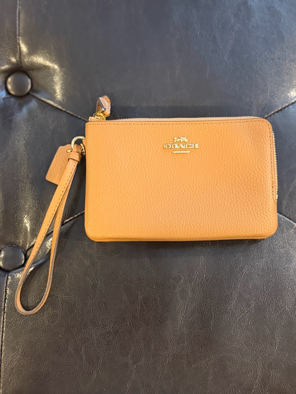 COACH Pebble Leather Wristlet in Tan - Picture 2 of 4